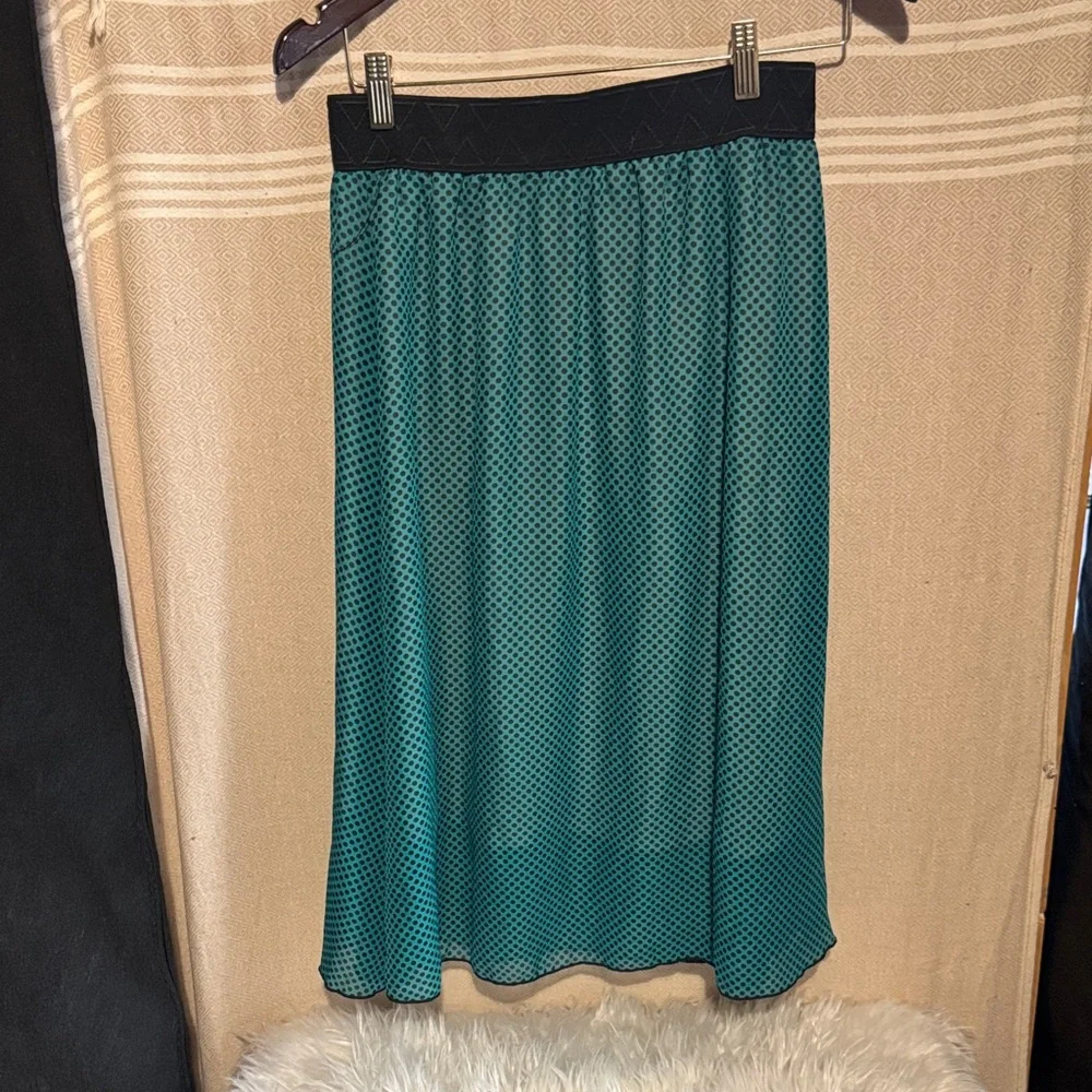 LuLaRoe Teal and Black Polka Dot Midi Skirt